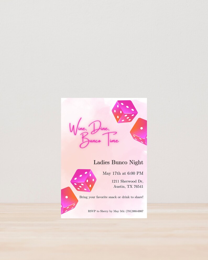 Bunco Invitation, Ladies Bunco Night, Game Night Invitation, Bunco