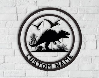 Dinosaur Metal Wall Art, Custom Dinosaur Name Sign, Dinosaur Decoration, Dinosaur Room Decor for Boys, Xmas Gift for Kids