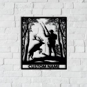 Hunting Metal Wall Art, Deer Hunting Metal Sign, Personalized Hunter Name Sign, Deer Hunting Wall Decor, Man Cave Decor