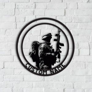 Soldier Metal Wall Art, Personalized Army Soldiers Silhouette Name Metal Sign, US Army Gift, Military Metal Wall Decor