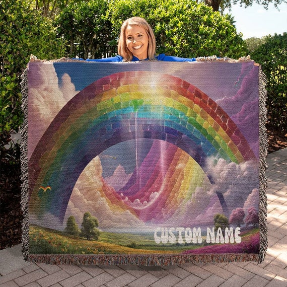 Rainbow Baby Heirloom Woven Blanket, Personalized Rainbow Blanket
