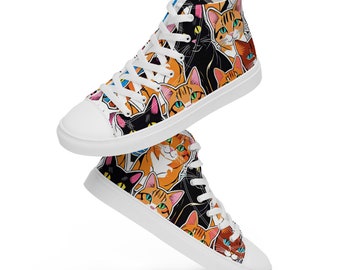 Cats Women’s High Top Canvas Shoes, Colorful Cats Shoes, Cats Lover Shoes