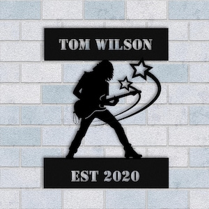 Personalized Guitarist Metal Wall Art, Custom Guitar Wall Decor, Rock n Roll Metal Art, Musicians Lovers Gift