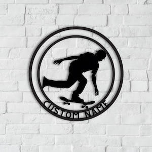 Art mural en métal skateboard, art skateboard personnalisé, décoration personnalisée de chambre d'ado, déco patineur, cadeau amateur de skate, cadeaux d'anniversaire