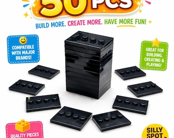 Black 1x4 Base Plates 50 Pack Compatible with Brick Minifigures Bulk Building Blocks Display Stands For Figures