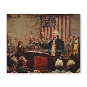 Schilderij George Washington-eed, revolutionaire geschiedeniskunst, historieschilderkunst, Independence Day, Amerikaanse president, Canvaskunst, Amerikaanse kunst