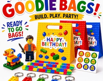 Building Block Party Favor Bags for Kids | Pack Mystery Goodie Bags | Minifigure Birthday Party Favors | Complete Prize Bags | Kids Gifts