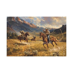 American Cowboy Painting, Western Home Decor, Horse Lover Gift, Rustic Wall Decor, Farmhouse Wall Art, Canvas Art, Cowboy Art, Horse Art