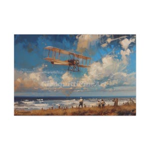 Wright Brothers First Flight Painting, Aviation Decor Gift, Airplane Wall Art, Pilot Decor, Aircraft Decor, History Art, Historical Painting