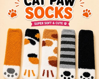 Cat Paw Socks Funny Cute Socks Gift for Cat Lovers Cozy Plush Socks Kawaii Animal Socks Women Gift