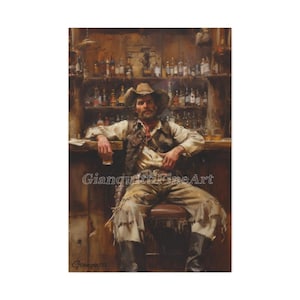 Cowboy Bar Painting Wall Art, Country Western Decor, Wild West Artwork, Saloon Themed Picture, Home Decor, Canvas Print, American Cowboy