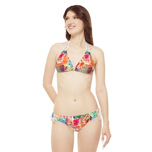 Orange Flowered Strappy Bikini Set (AOP)