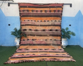 Alfombra hecha a mano para sala de estar - Alfombra Kilim Dhurrie - Alfombra de área única - Alfombra marroquí increíble - Lana de alfombra bereber - Alfombra Boho