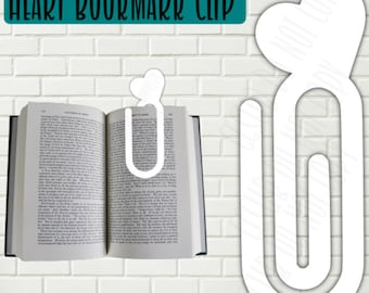 ハート型ブックマーク ジャンボペーパークリップ レーザーカットファイル (デジタルSVG、PDF、Ai、Lightburn)