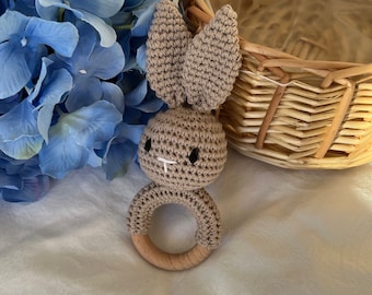 Rabbit rattle, rabbit baby rattle, baby rattle, baby toys, handmade baby rattles, animal rattles, unique baby items, Mother's Day gifts