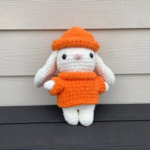 Crochet Bunny Plushie in Sweater and Hat | Winter Bunny | Handmade Crochet Bunny Plushie