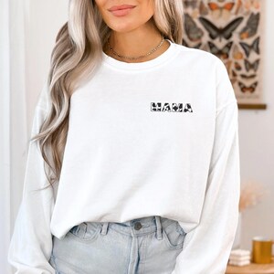 Kuhabdruck Mama Stickerei Rundhals | Mama Sweatshirt | Kuh-Muster Mama Sweatshirt | Western Mama Sweatshirt | Mama | Mama Rundhalsausschnitt