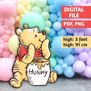 Winnie Pooh-uitsnede, klassieke Winnie de Pooh, Winnie de feestdecoratie, babyshower of verjaardagsfeestje stand-up prop, digitale download, png, pdf