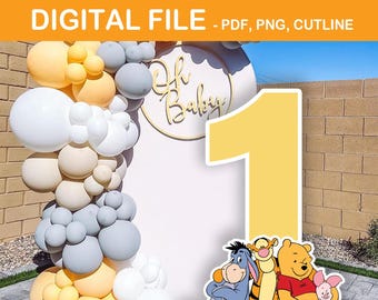 Winnie the Pooh 1st Birthday Decor: PNG, PDF (Digital Download)