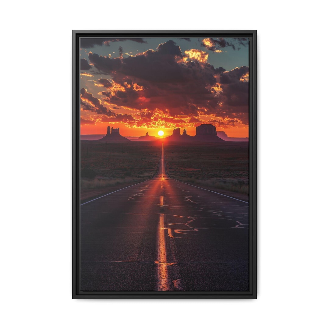 A Long Road Leading to Monument Valley at Sunset Wall Art Design ...