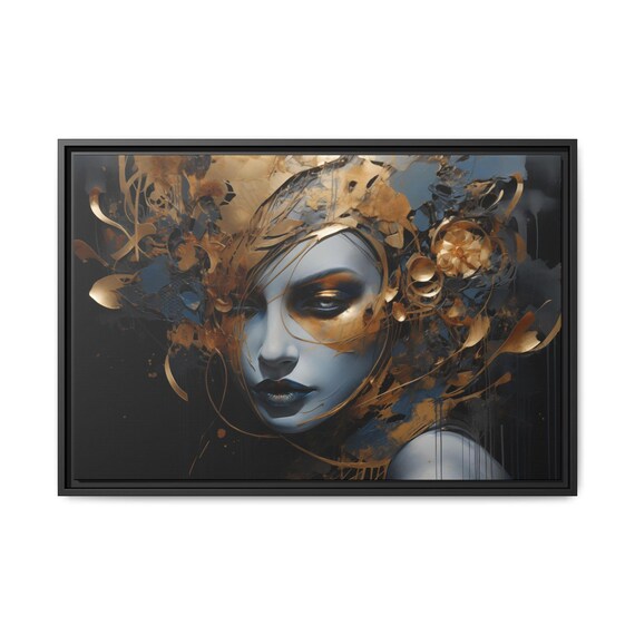Copper, Blue Woman's Face in Contemplation (Abstract Art) Wall Art Design | Canvas Print Décor Home Office Decoration | Canvas Ready To Hang