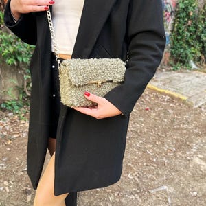 Teddy-Beutel, Häkeltasche, Clutch-Tasche mit Kunststoff-Leinwand, flauschige Tasche, elegante Geldbörse für den Winter, Wolke geschwollene Frauentaschen, Geschenk für Frauen