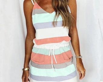 Stripe Mini Dress & V-neck