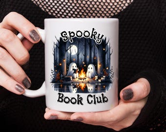 Reading Ghost Mug, Halloween Mugs, Halloween Gifts for Book lover, Bookish Ghost Gifts, Spooky Ghost Book Club Mug, Cute Ghost Reading mugs