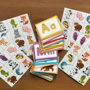 Educational cards, animal memory game and animal lotto game, animal alphabet cards