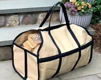 Log Carrier, Firewood Carrier, Fireplace Wood Bag, Fireplace Log Tote, Canvas Log Carrier with Side, Firewood Log Carrier, Campfire, Camping