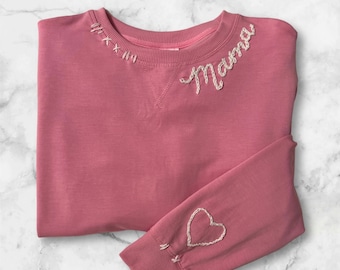 Personalized and Hand Embroidered Mama crewneck