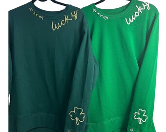 Lucky St Patrick’s Day Hand Embroidered Crewneck