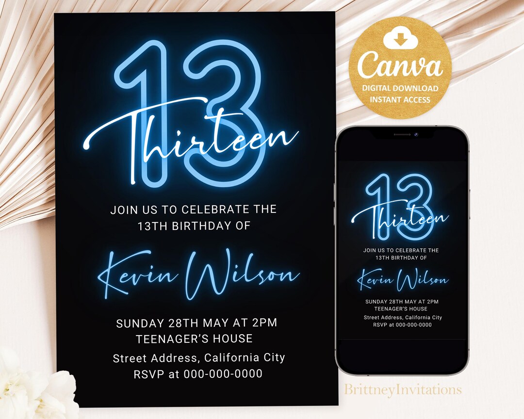 13th Birthday Invitation, 13th Boy Birthday Invitation, Official ...