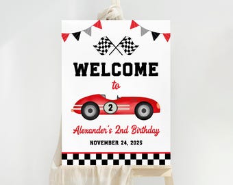 Editable Two Fast Birthday Welcome Sign, Vintage Race Car Birthday Party Welcome Sign, Two Fast Sign Template, Birthday Welcome Poster