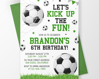 Soccer Birthday Invitation, Sports Theme Football Birthday Invite Template BN009