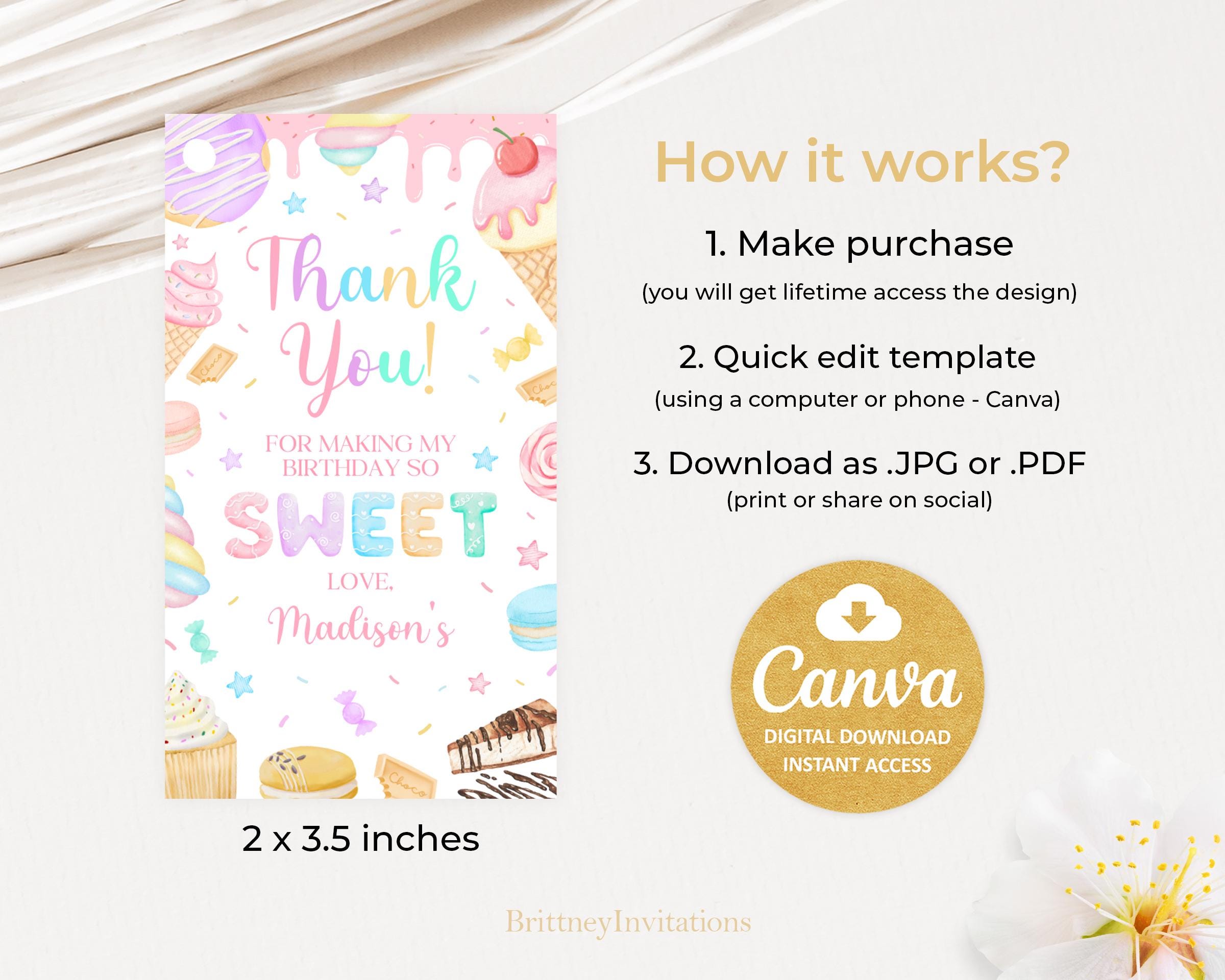 Editable Sweets Birthday Favor Tag, Dessert Gift Tag, Printable Candy ...