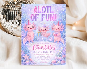 Axolotl Birthday Invitation, Editable 5x7 Invite (Canva Template, Digital Download
