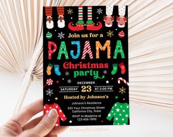 Christmas Pajama Party Invitation, Christmas Party Invitation, Holiday Pajama Party Invite, 5x7 Invites