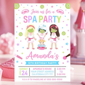Editable Spa Party Invitation, Spa Birthday Invitation, Girl Spa Birthday Invites, 5x7 Invite