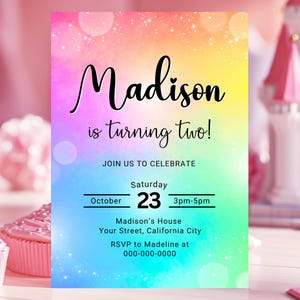 Rainbow Birthday Invitation, Girl Rainbow Invitation, Colorful Party Invite, 5x7 Invites