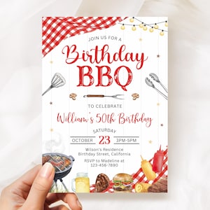 BBQ Birthday Invitation, Barbecue Birthday BBQ Grill Party Invite Template BN021