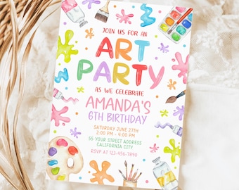 Art Birthday Party Invitation, Art Painting Party Invitation, Art Party Invite Template BN020
