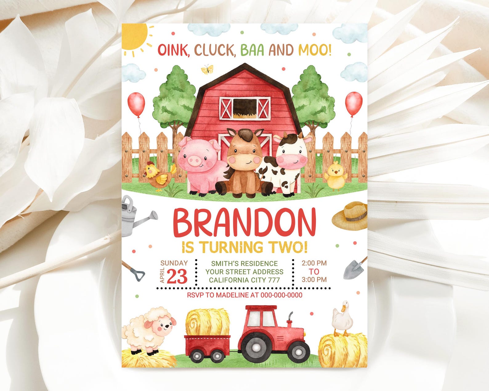 Editable Farm Birthday Invitation, Farm Animals Birthday Invitation ...