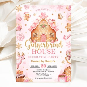 Lebkuchenhaus Dekorieren Party Einladung, Lebkuchen-Haus Einladung, Weihnachtsparty einladen, Urlaub Party Einladung, 5x7 lädt ein