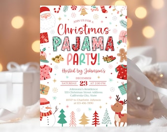 Christmas Pajama Party Invitation, Christmas Party Invitation, Holiday Pajama Party Invite, 5x7 Invites