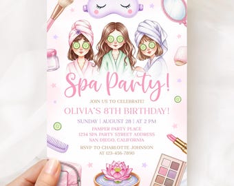 Girls Spa Party Invitation, Spa Birthday Invite, Glam Pamper Party Template BN032