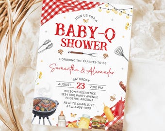 Baby-Q Baby Shower Invitation, Backyard BBQ Shower Template BN014