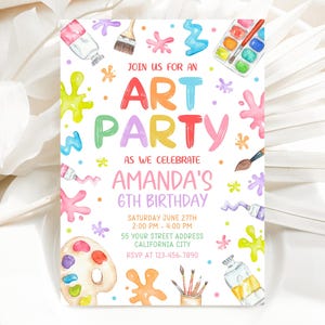 Invito per festa di compleanno artistica modificabile, invito per festa di pittura artistica, invito per festa di compleanno artistica, inviti 5x7