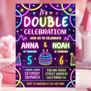 Editable Sibling Birthday Invitation, Double Birthday Invitation, Double Celebration, 5x7 Invites