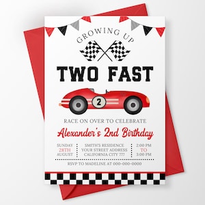 Two Fast Birthday Invitation, Editable Vintage Race Car 2nd Birthday Invitation, Two Fast Birthday Party Invite, 5x7 Invites